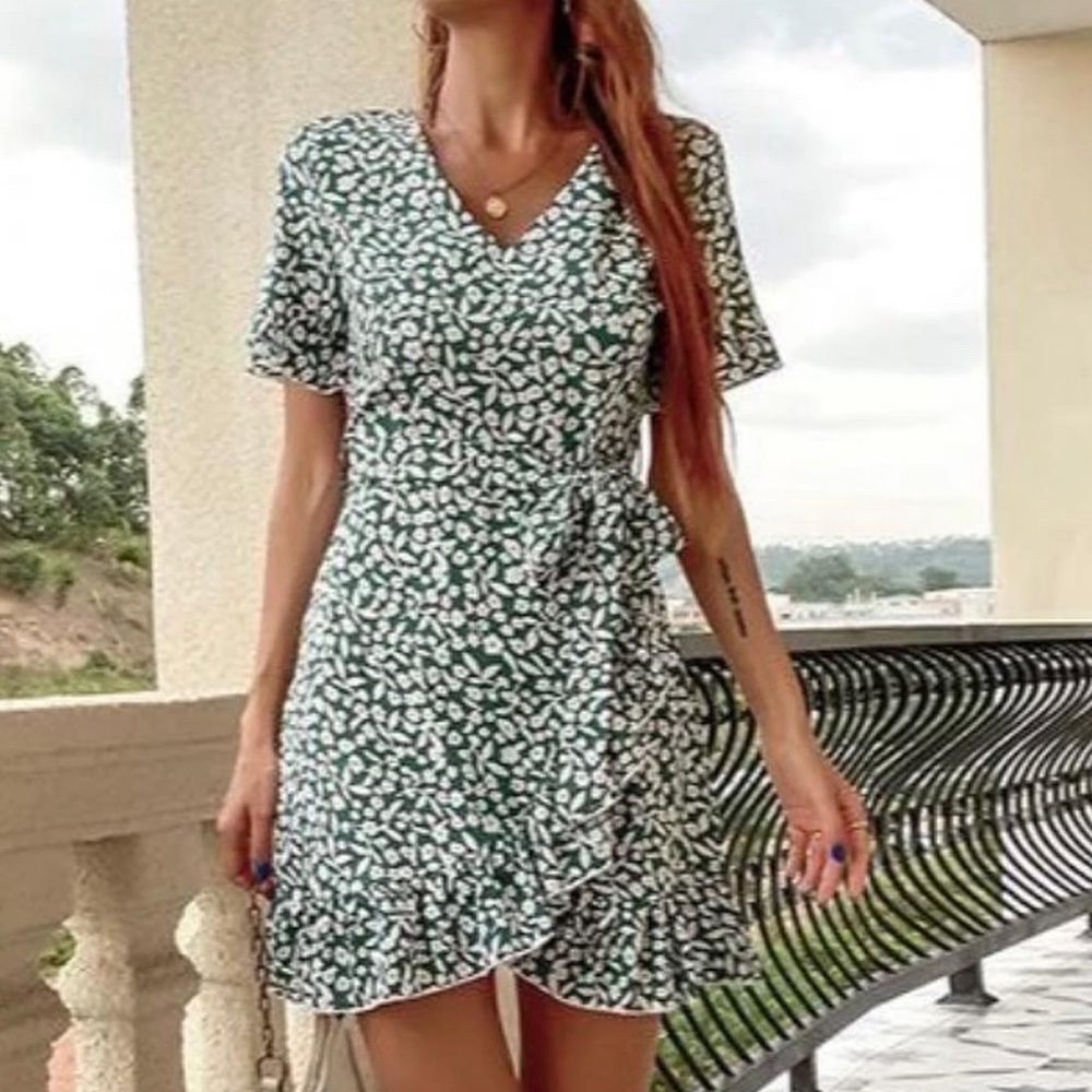 Floral Ruffle Hem Wrap Dress